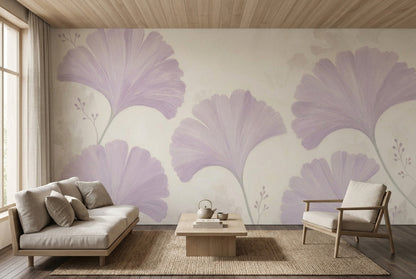 Ginkgo Wallpaper Lavender Cream Wall Mural