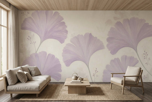 Ginkgo Wallpaper Lavender Cream Wall Mural