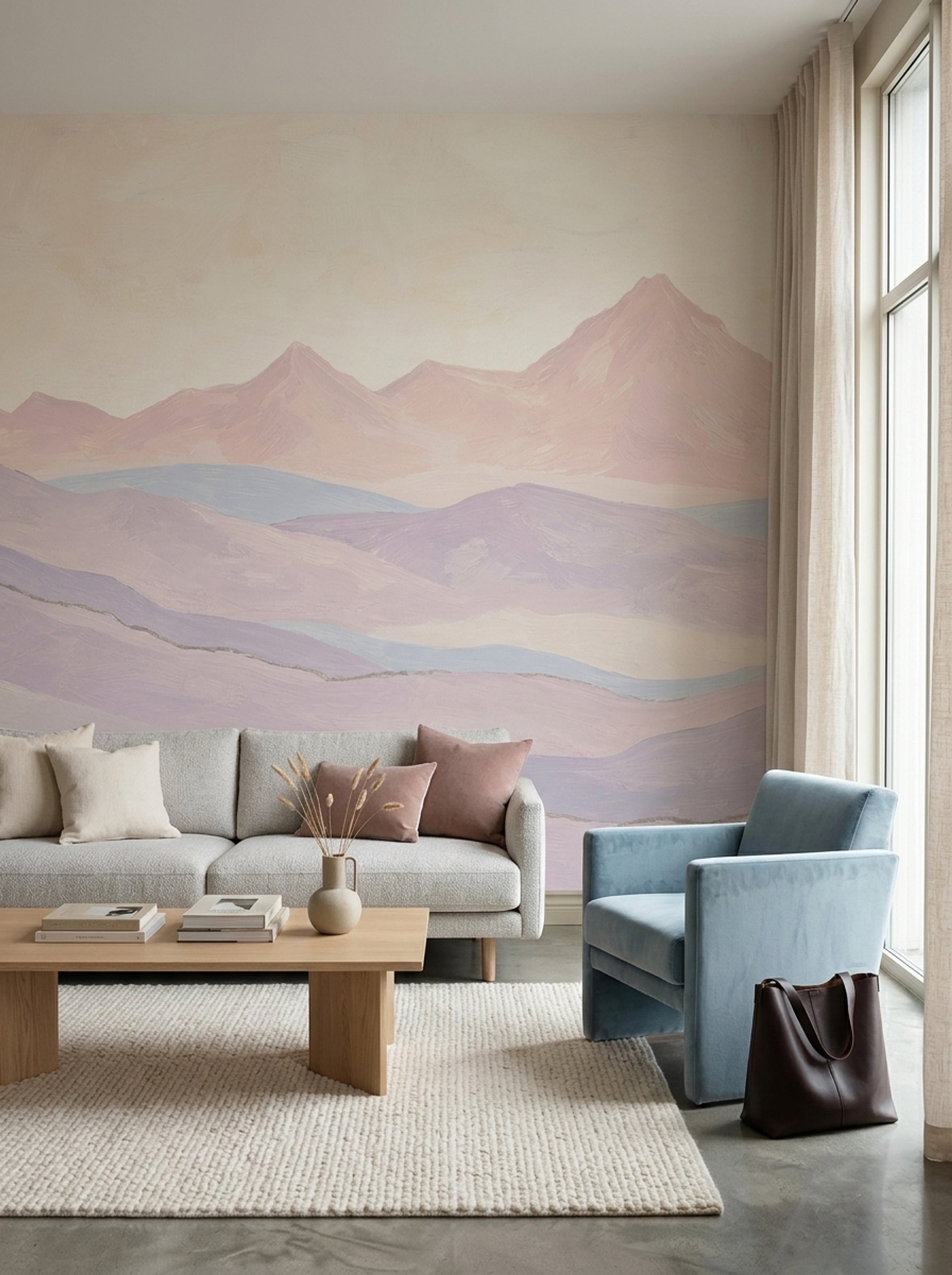 Pastel Mountains Wallpaper Landscape Removable Soft Hills Wall Decor