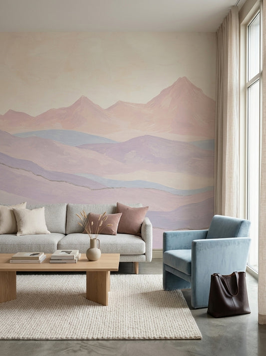 Pastel Mountains Wallpaper Landscape Removable Soft Hills Wall Decor