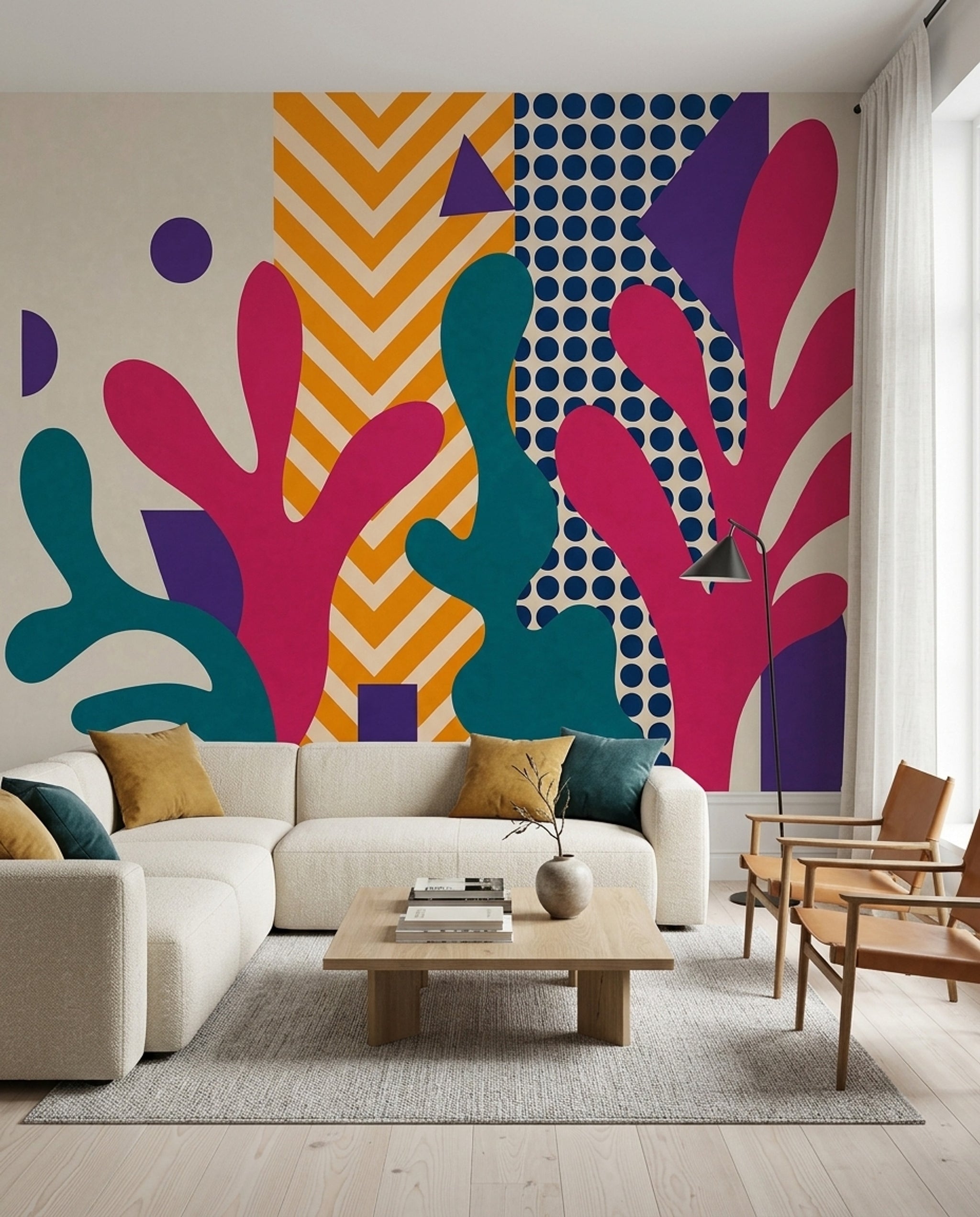 Abstract Wallpaper Geometric Botanical Shapes Removable Wall Decor