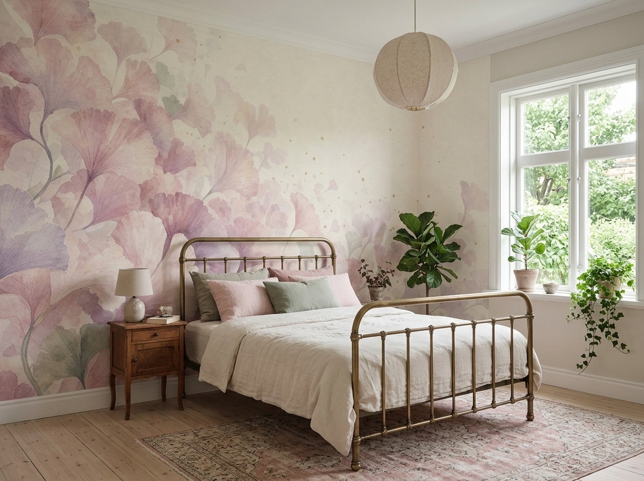 Ginkgo Leaves Wallpaper Watercolor Removable Pastel Wall Decor