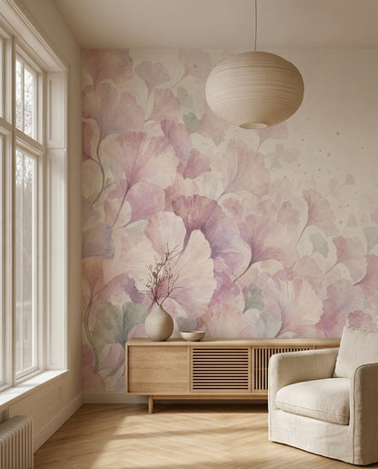 Ginkgo Leaves Wallpaper Watercolor Removable Pastel Wall Decor