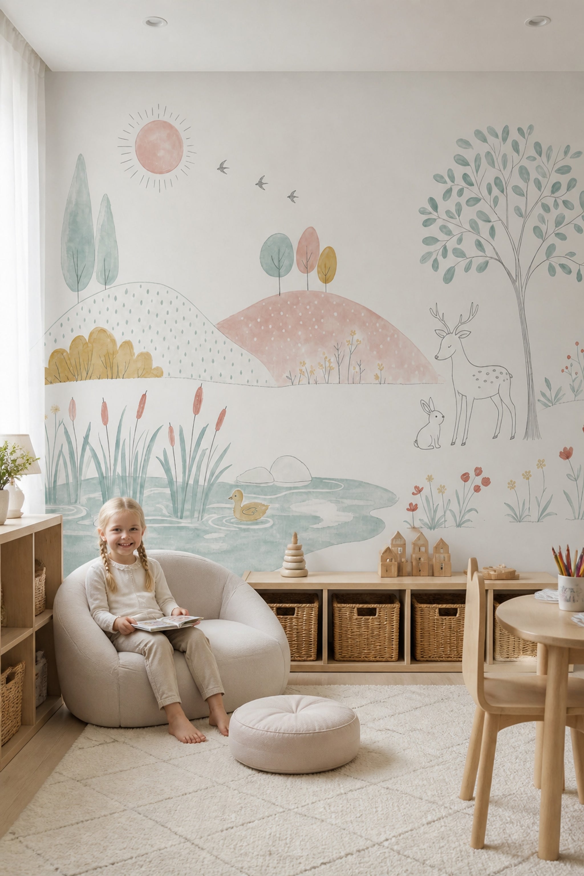 White Background Wallpaper Pastel Watercolor Removable Wall Decor