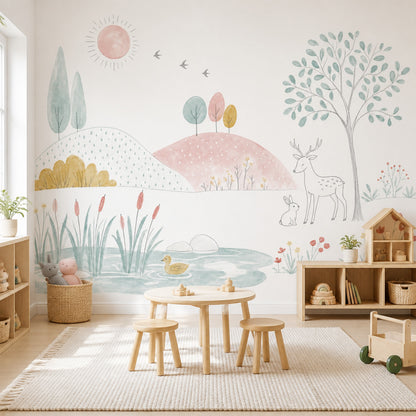 White Background Wallpaper Pastel Watercolor Removable Wall Decor