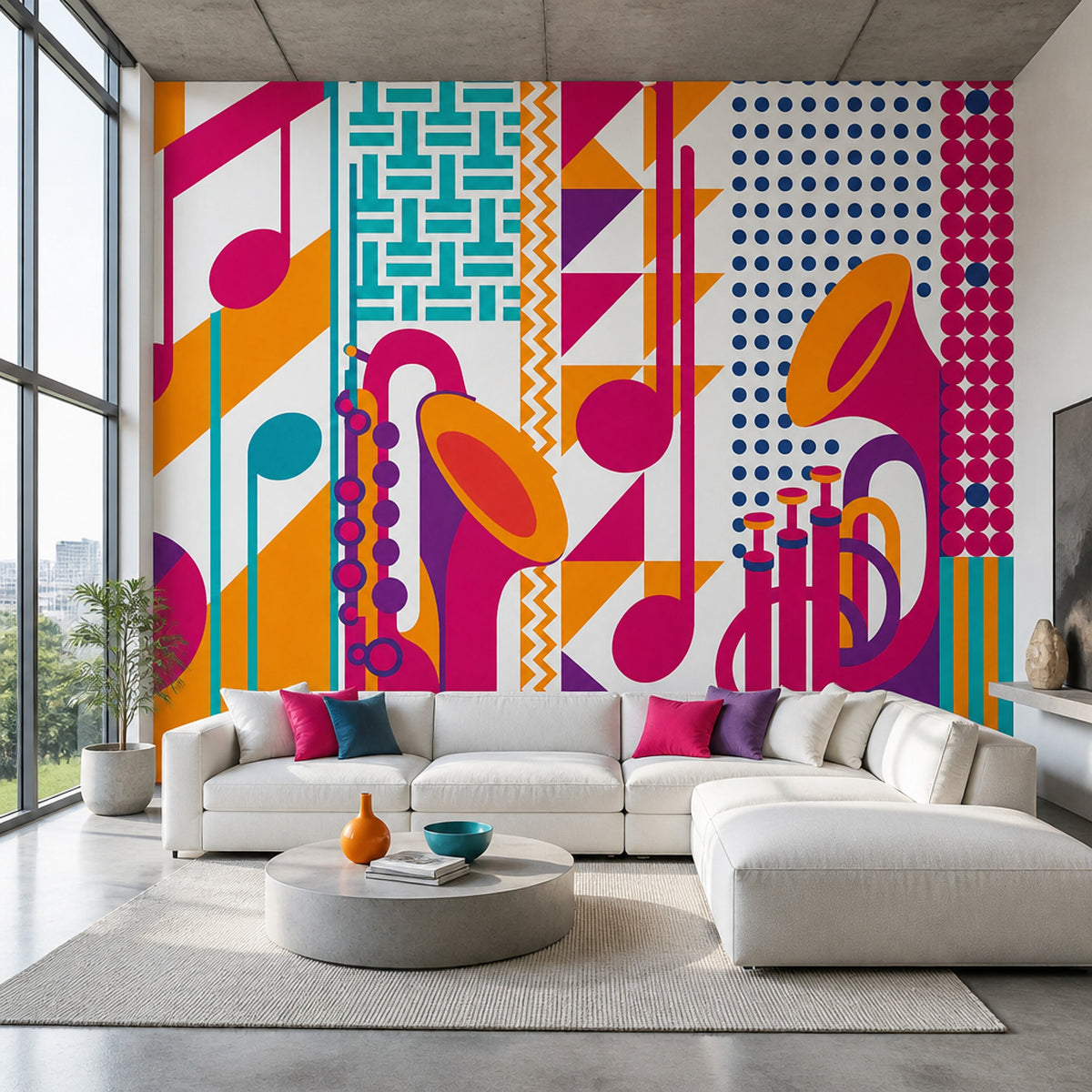 Musical Notes Wallpaper Brass Instruments Removable Pop Art Wall Decor