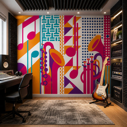 Musical Notes Wallpaper Brass Instruments Removable Pop Art Wall Decor