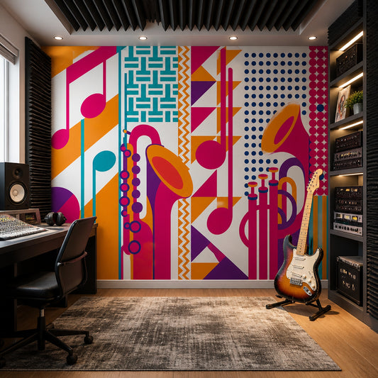 Musical Notes Wallpaper Brass Instruments Removable Pop Art Wall Decor