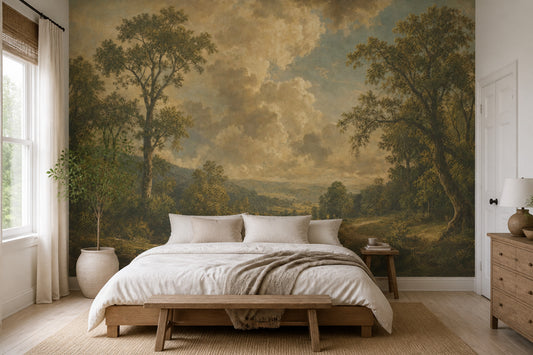 Cloudy Sky Wallpaper Forest Landscape Removable Vintage Wall Decor