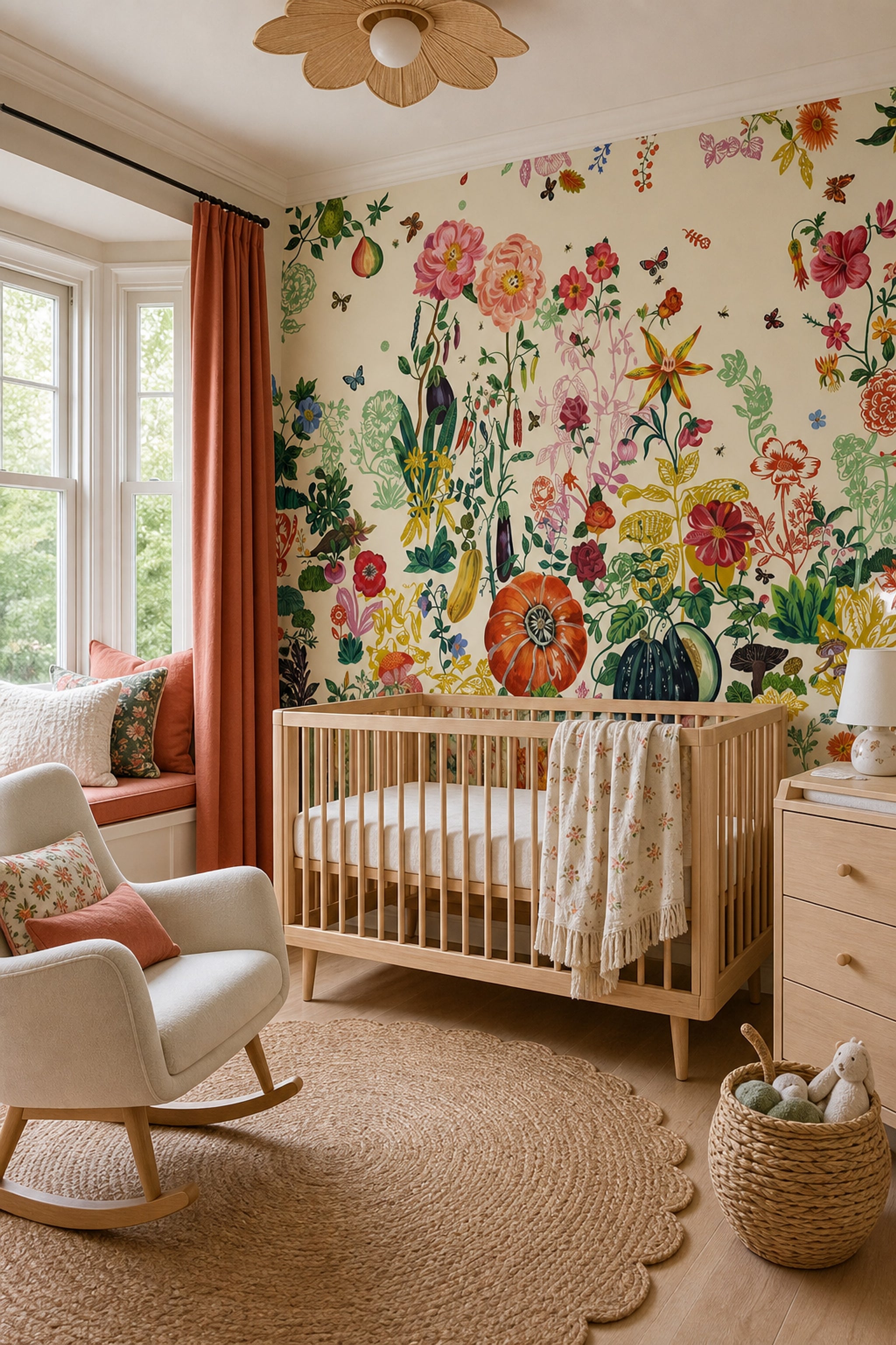 Garden Floral Wallpaper Multicolor Botanical Illustrations Wall Mural