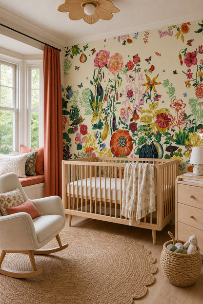Garden Floral Wallpaper Multicolor Botanical Illustrations Wall Mural