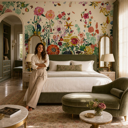 Garden Floral Wallpaper Multicolor Botanical Illustrations Wall Mural