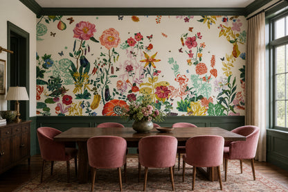 Garden Floral Wallpaper Multicolor Botanical Illustrations Wall Mural