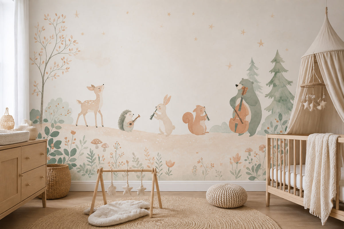 Whimsical Forest Wallpaper Muted Green Wallpaper Wall Mural
