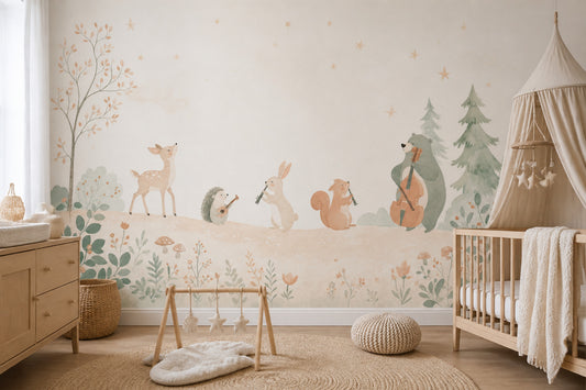 Whimsical Forest Wallpaper Muted Green Wallpaper Wall Mural