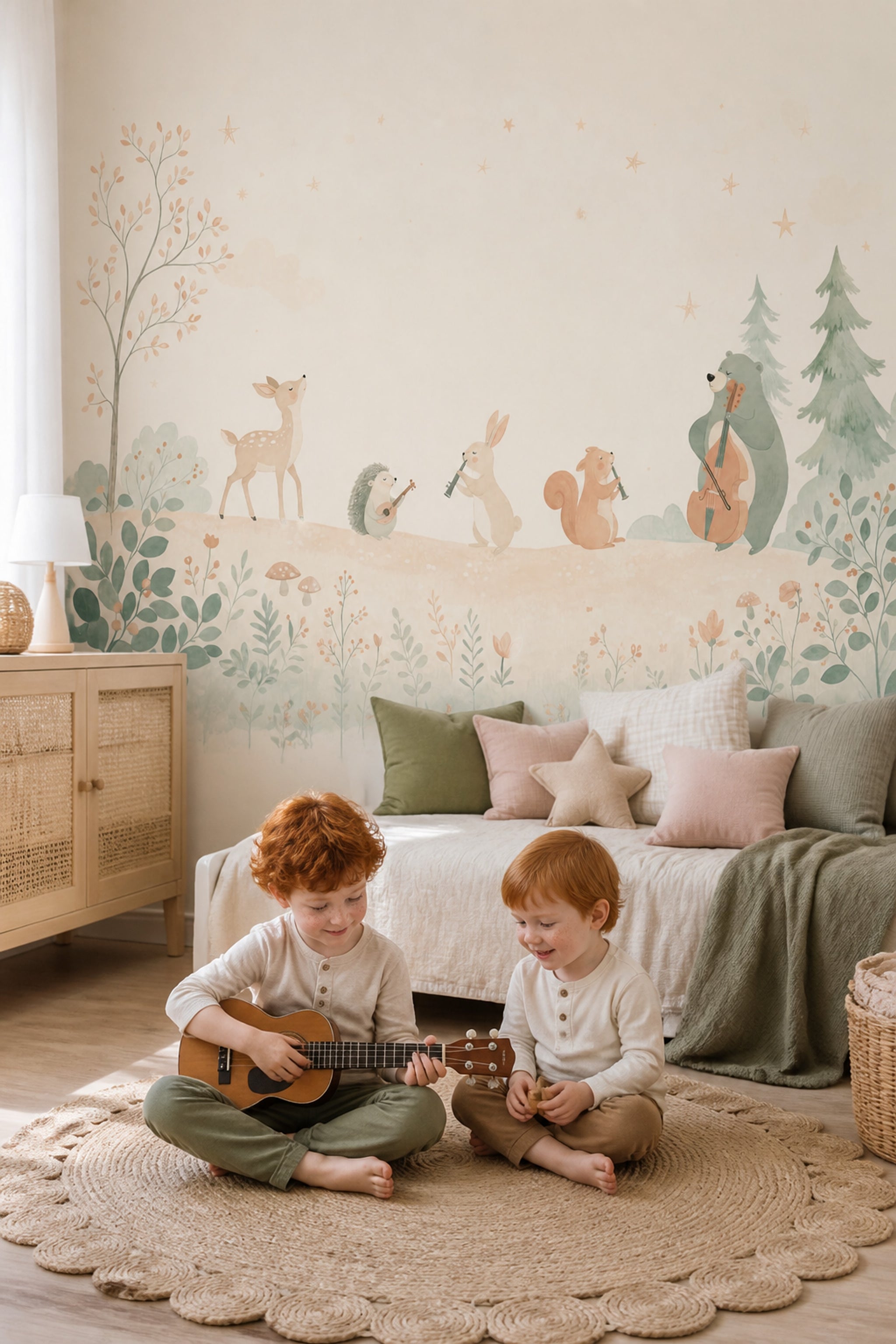Whimsical Forest Wallpaper Muted Green Wallpaper Wall Mural