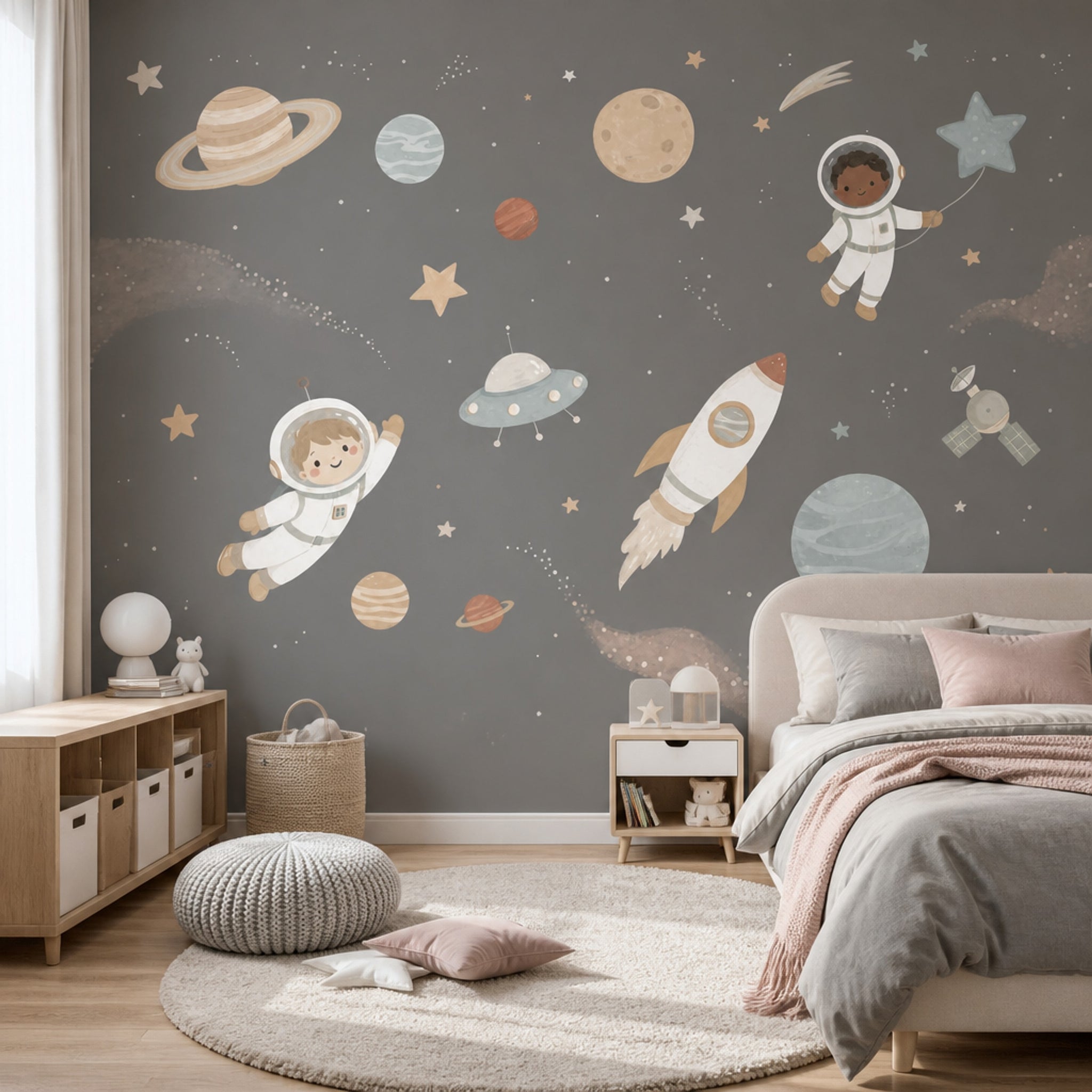 Space Wallpaper Astronauts Removable Planets Wall Decor
