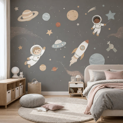 Space Wallpaper Astronauts Removable Planets Wall Decor