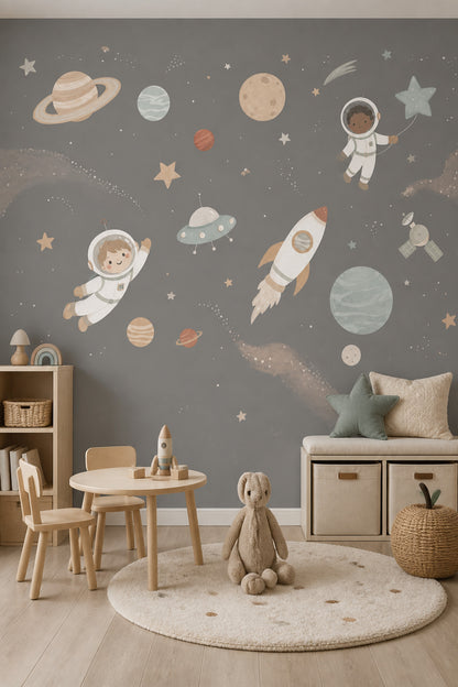 Space Wallpaper Astronauts Removable Planets Wall Decor