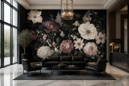 Dark Floral Wallpaper Moody Botanical Vintage Flower Removable Wall Decor