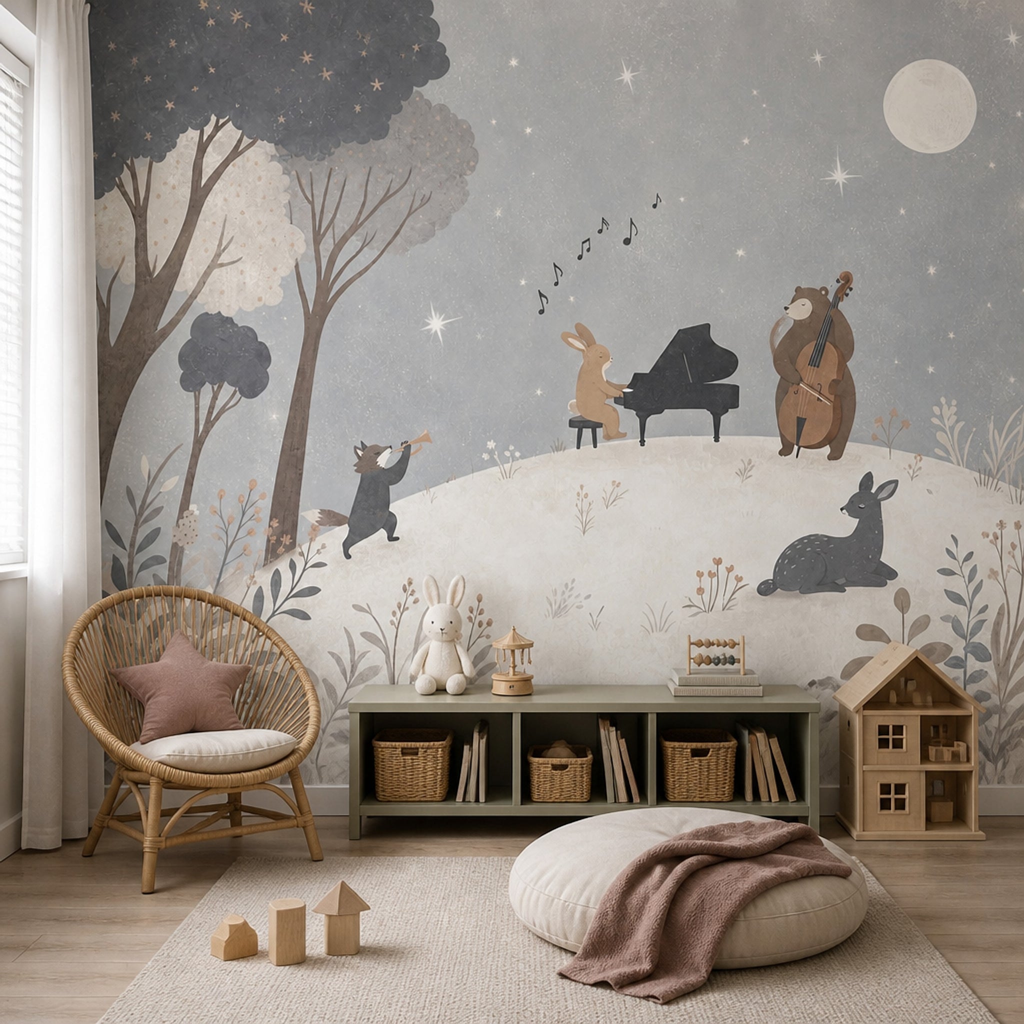 Woodland Wallpaper Moonlit Removable Animals Wall Decor