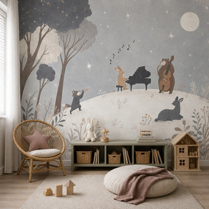 Woodland Wallpaper Moonlit Removable Animals Wall Decor