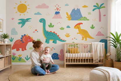 Kids Wallpaper Dinosaurs Tropical Removable Wall Decor