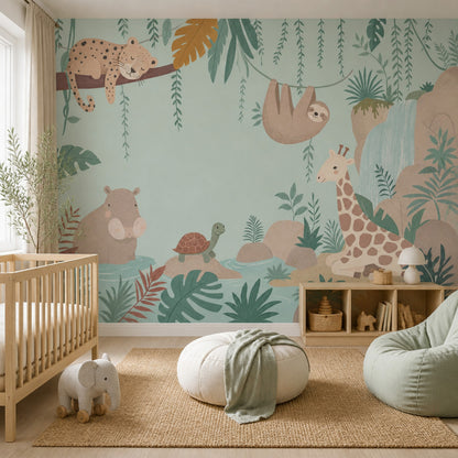 Jungle Animals Wallpaper Tropical Nursery Safari Mural Removable Wall Decor