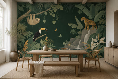 Dark Tropical Jungle Wallpaper Rainforest Sloth Wall Mural