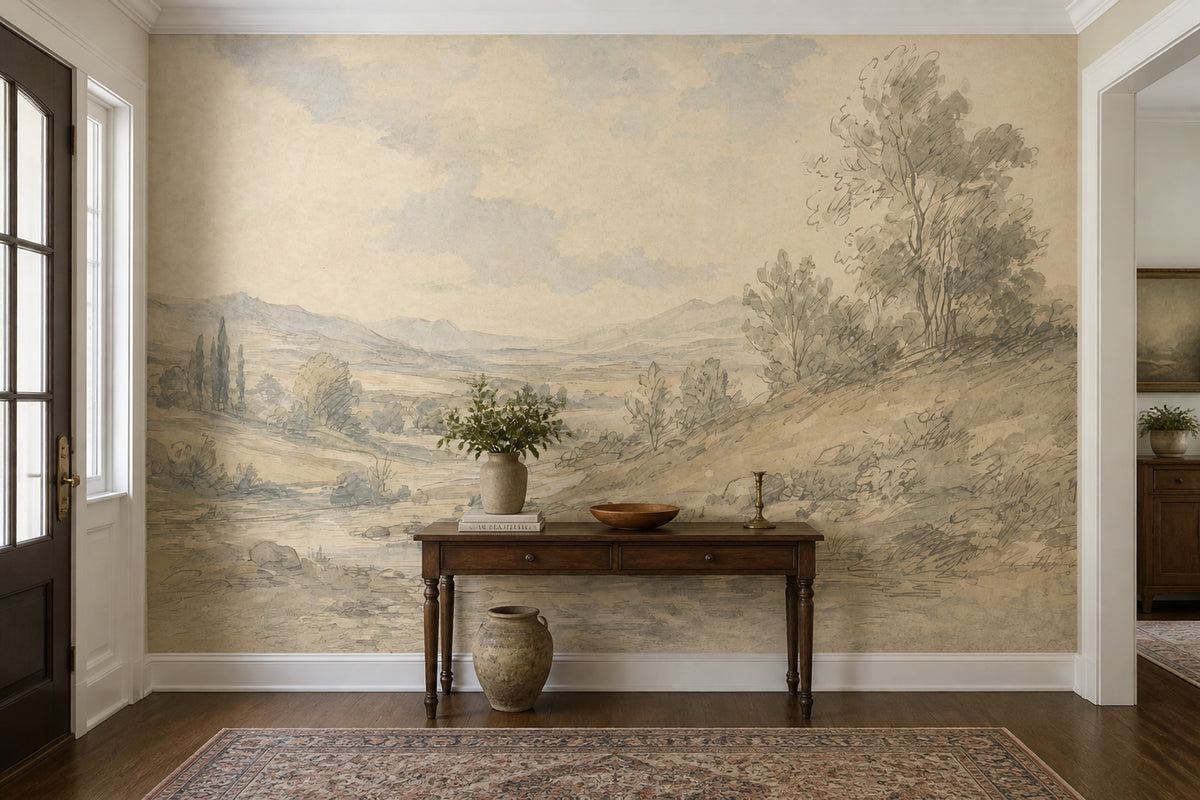Vintage Landscape Wallpaper Countryside Rolling Hills Wall Mural
