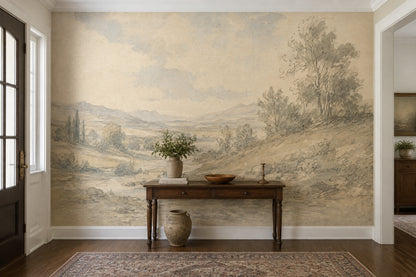 Vintage Landscape Wallpaper Countryside Rolling Hills Wall Mural