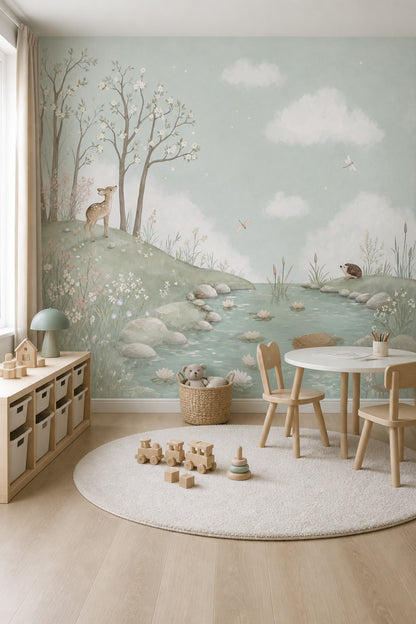 Woodland Wallpaper Deer Pond Wall Mural