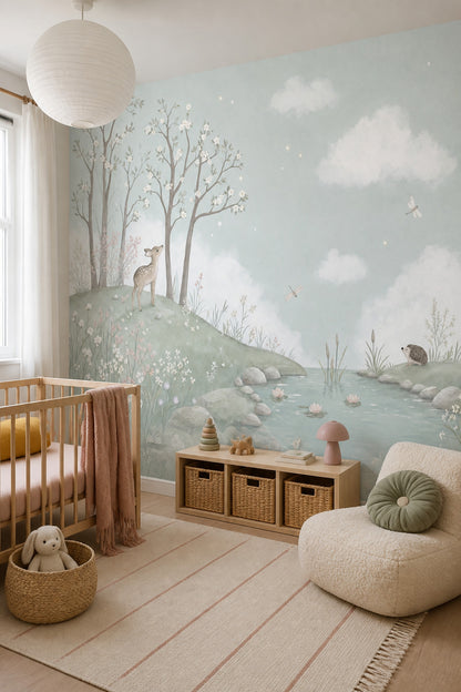 Woodland Wallpaper Deer Pond Wall Mural