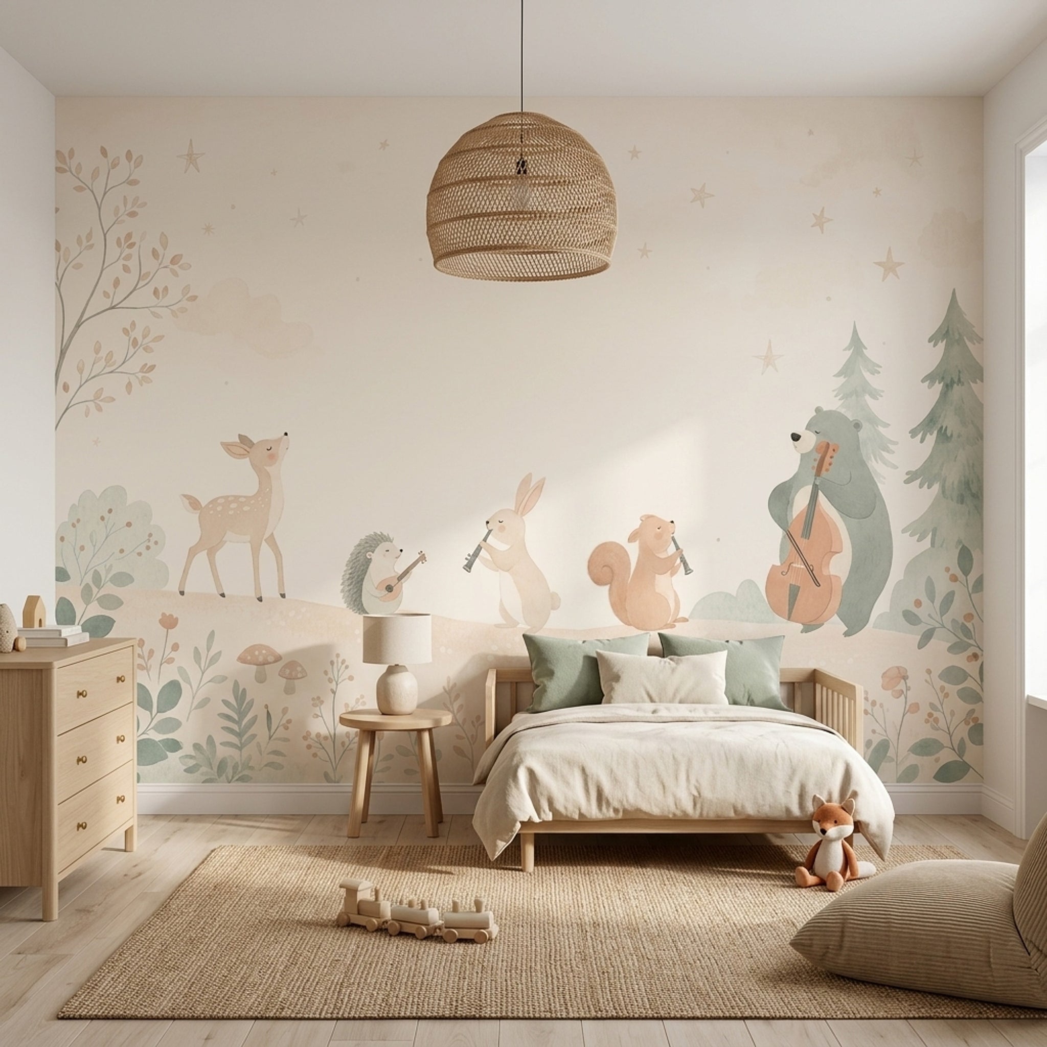 Whimsical Forest Wallpaper Muted Green Wallpaper Wall Mural
