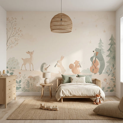 Whimsical Forest Wallpaper Muted Green Wallpaper Wall Mural