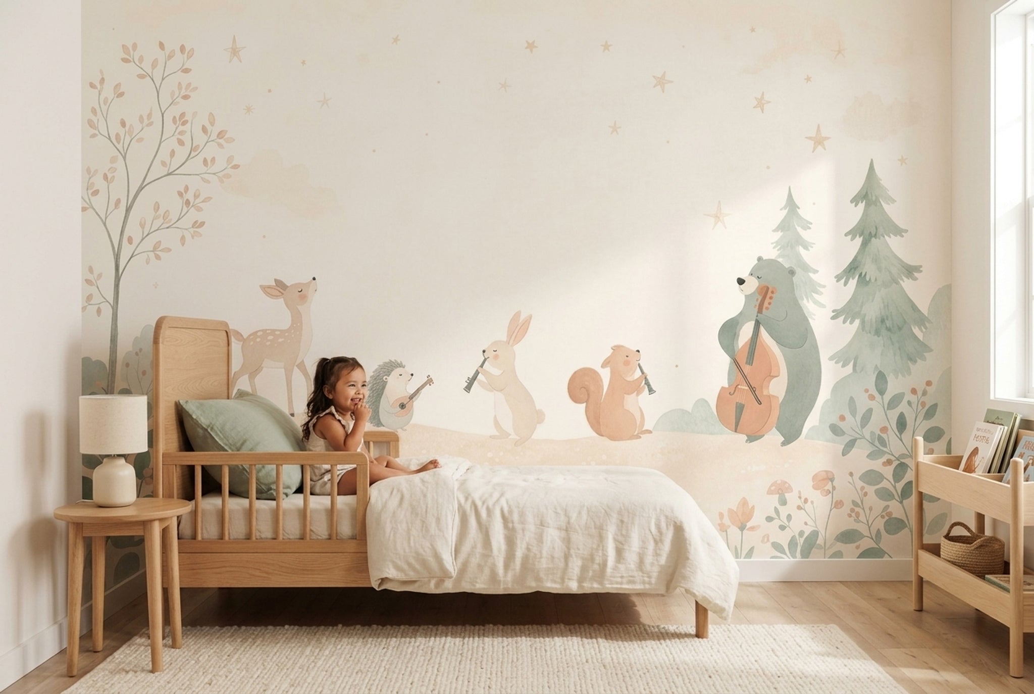 Whimsical Forest Wallpaper Muted Green Wallpaper Wall Mural