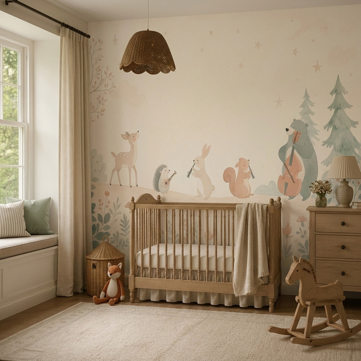 Whimsical Forest Wallpaper Muted Green Wallpaper Wall Mural