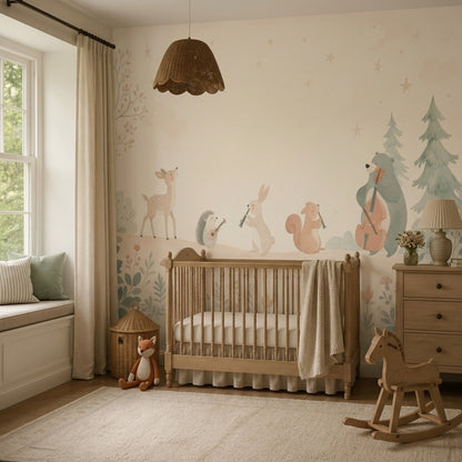 Whimsical Forest Wallpaper Muted Green Wallpaper Wall Mural