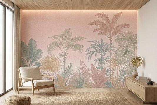 Tropical Foliage Wallpaper Botanical Removable Palm Leaves Wall Decor