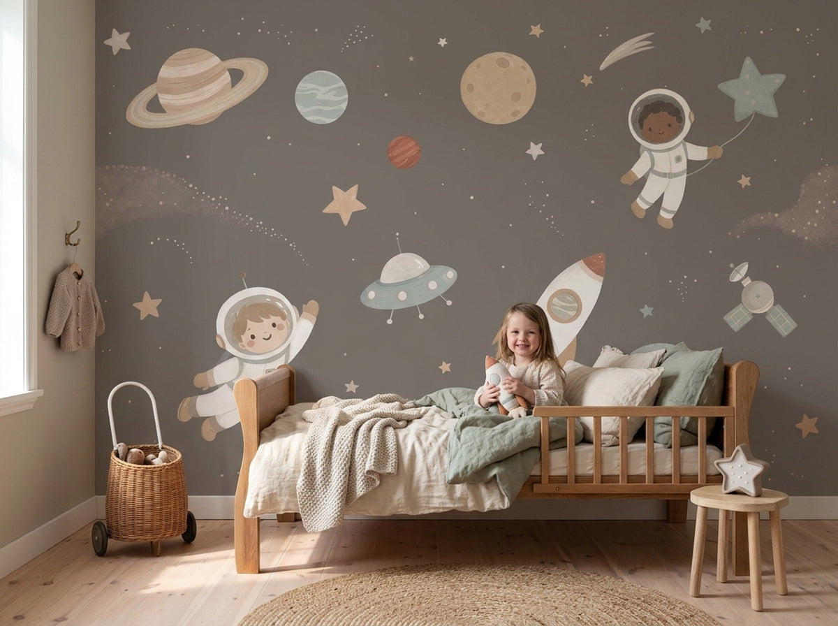 Space Wallpaper Astronauts Removable Planets Wall Decor