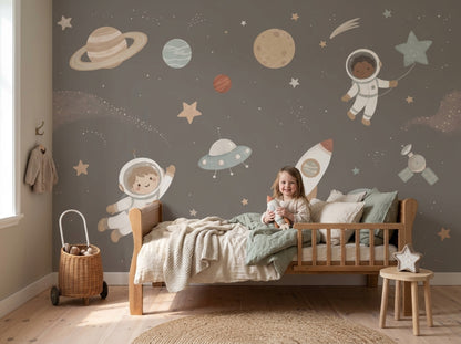 Space Wallpaper Astronauts Removable Planets Wall Decor