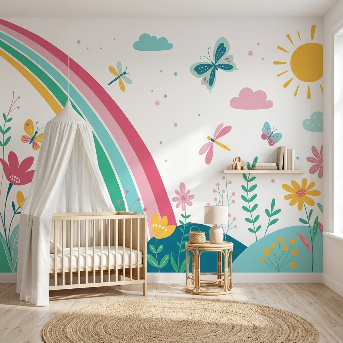 Rainbow Wallpaper Floral Garden Removable Wall Decor