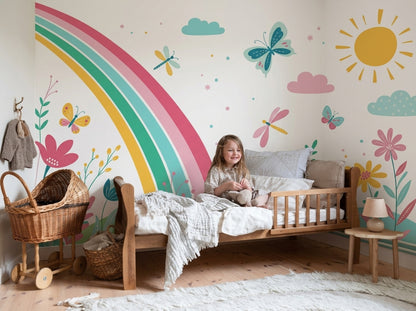 Rainbow Wallpaper Floral Garden Removable Wall Decor
