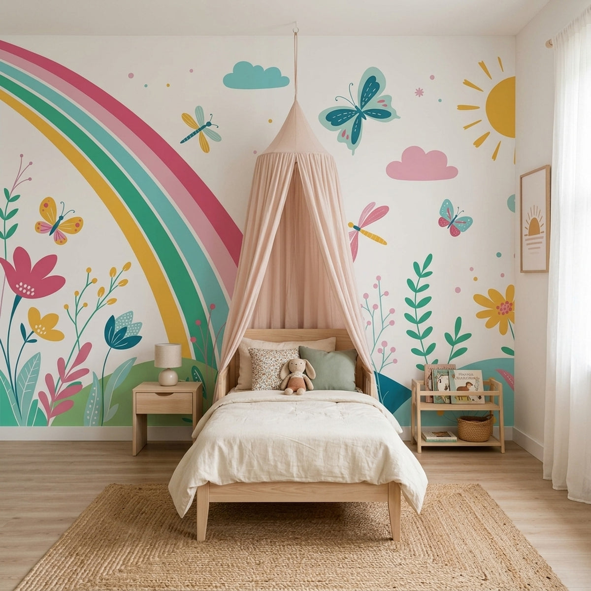 Rainbow Wallpaper Floral Garden Removable Wall Decor