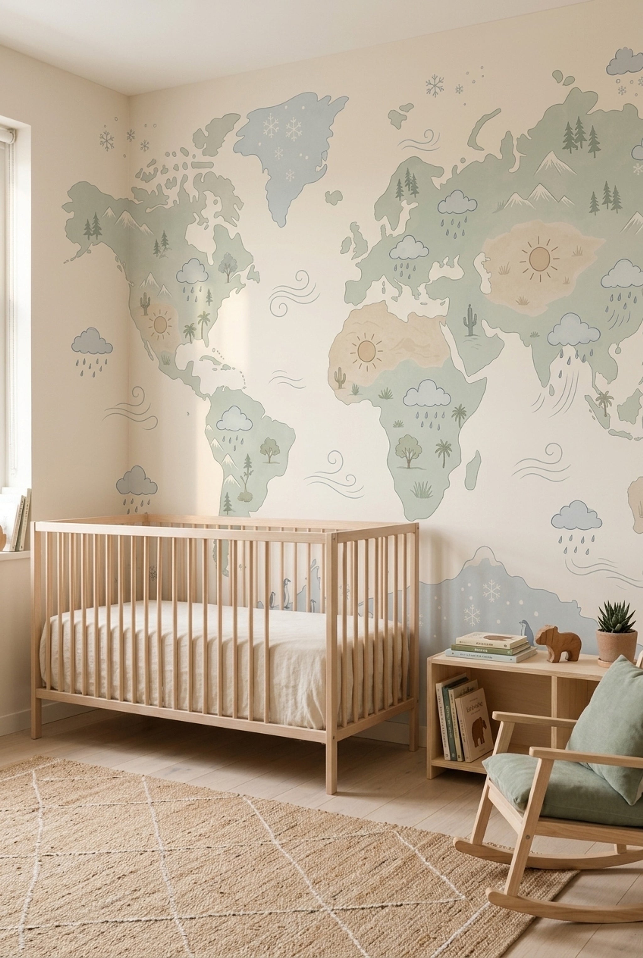 World Map Wallpaper Kids Geography Removable Educational Wall Decor
