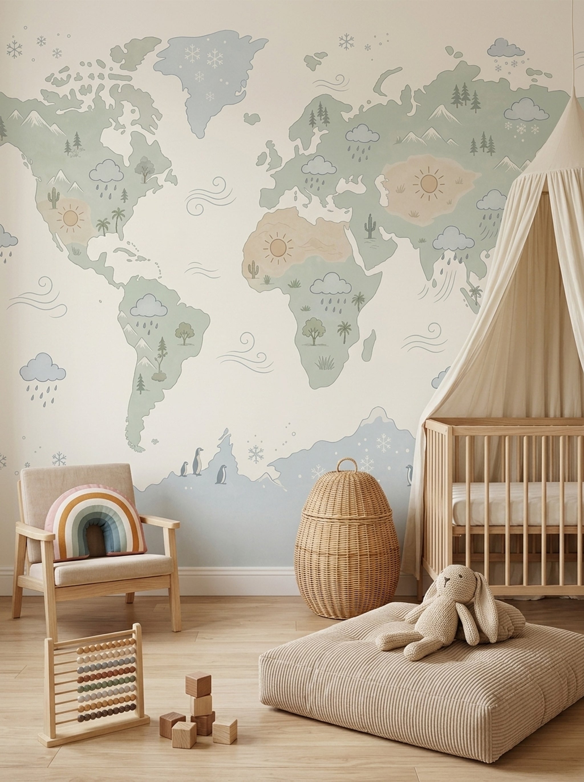 World Map Wallpaper Kids Geography Removable Educational Wall Decor