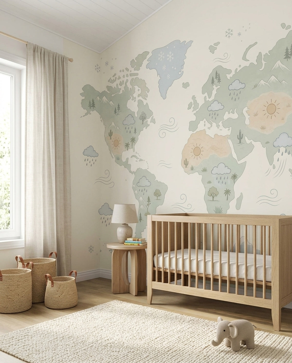 World Map Wallpaper Kids Geography Removable Educational Wall Decor