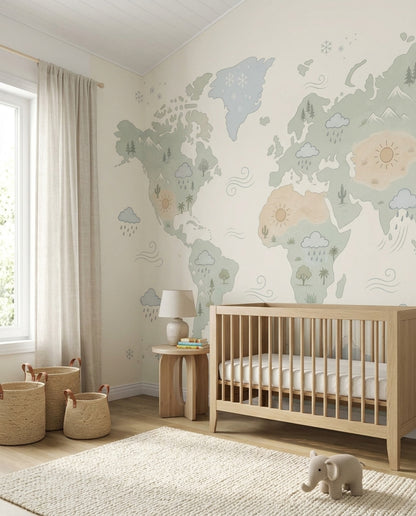 World Map Wallpaper Kids Geography Removable Educational Wall Decor