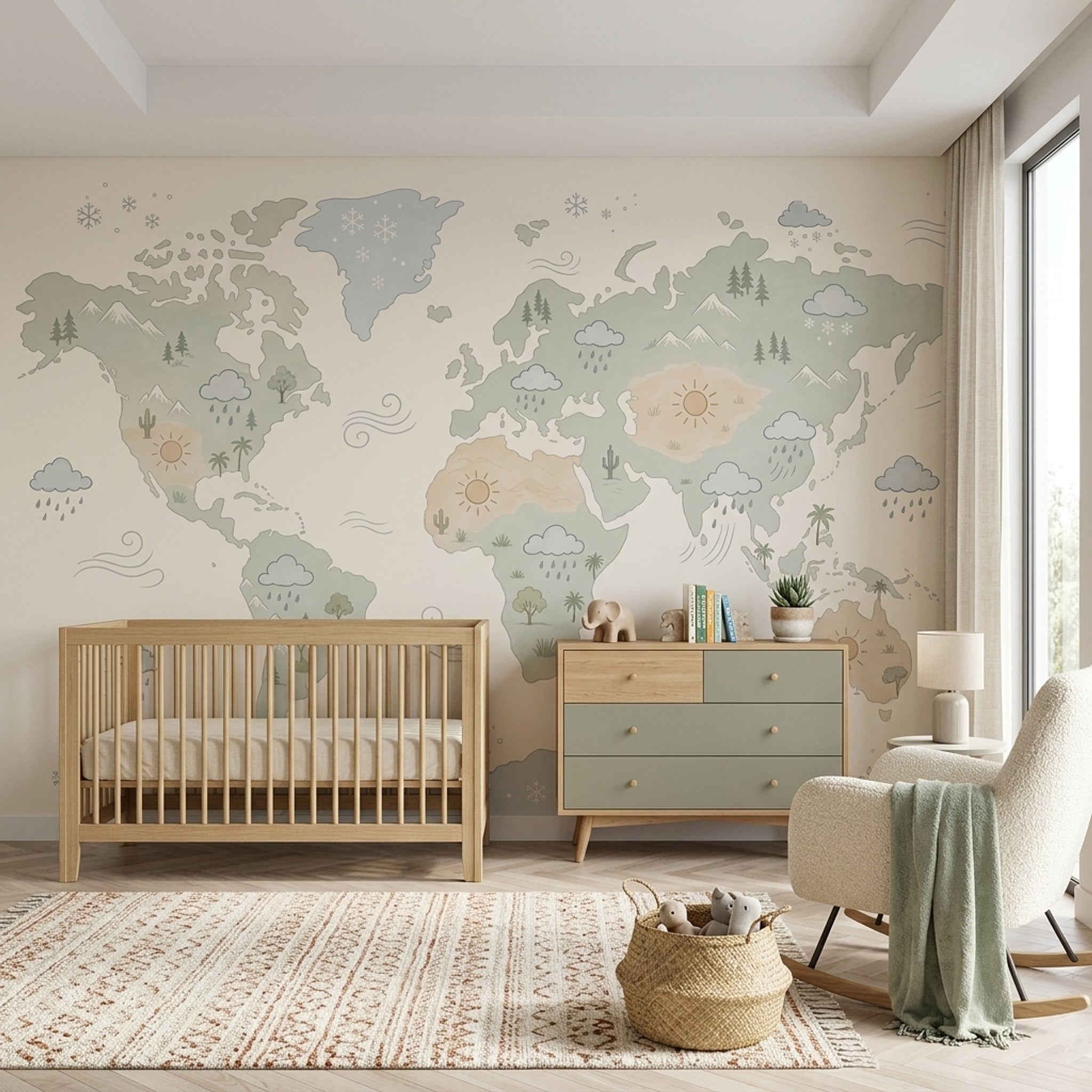 World Map Wallpaper Kids Geography Removable Educational Wall Decor
