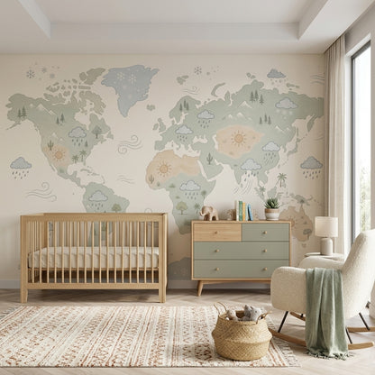 World Map Wallpaper Kids Geography Removable Educational Wall Decor